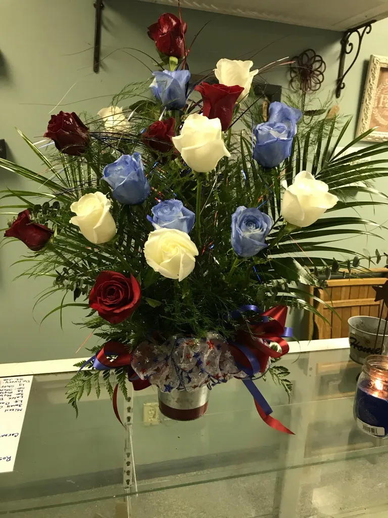 Red, white and blue tribute arrangement